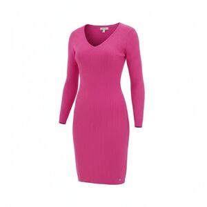 Guess Pink V-Neck, Long Sleeve Sweater Dress, Size Large